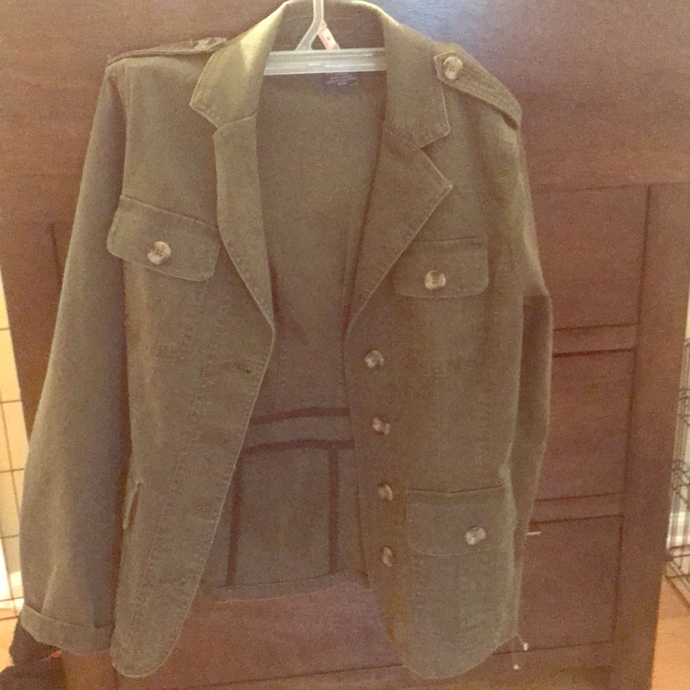 Green military style jacket.
